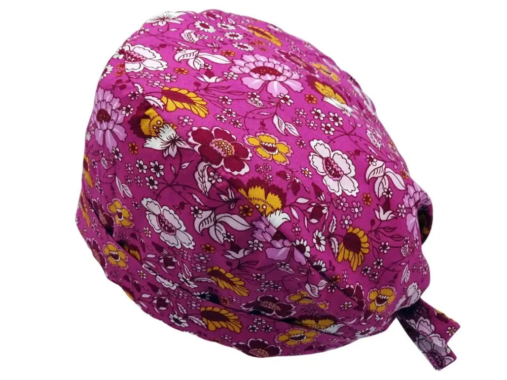 Lesleys OP-Haube für lange Haare Fuchsia - Stoff OP-Haube aus 100% Baumwolle