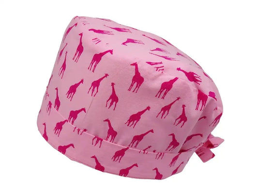 Lesleys OP-Haube für lange Haare Giraffen Pink - Stoff OP-Haube aus 100% Baumwolle