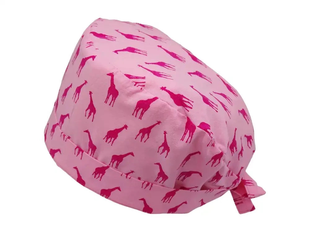 Lesleys OP-Haube für lange Haare Giraffen Pink - Stoff OP-Haube aus 100% Baumwolle
