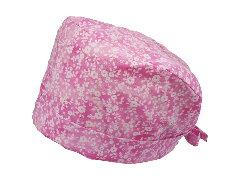 Lesleys OP-Haube für lange Haare Pastellrosen Rosa - Stoff OP-Haube aus 100% Baumwolle