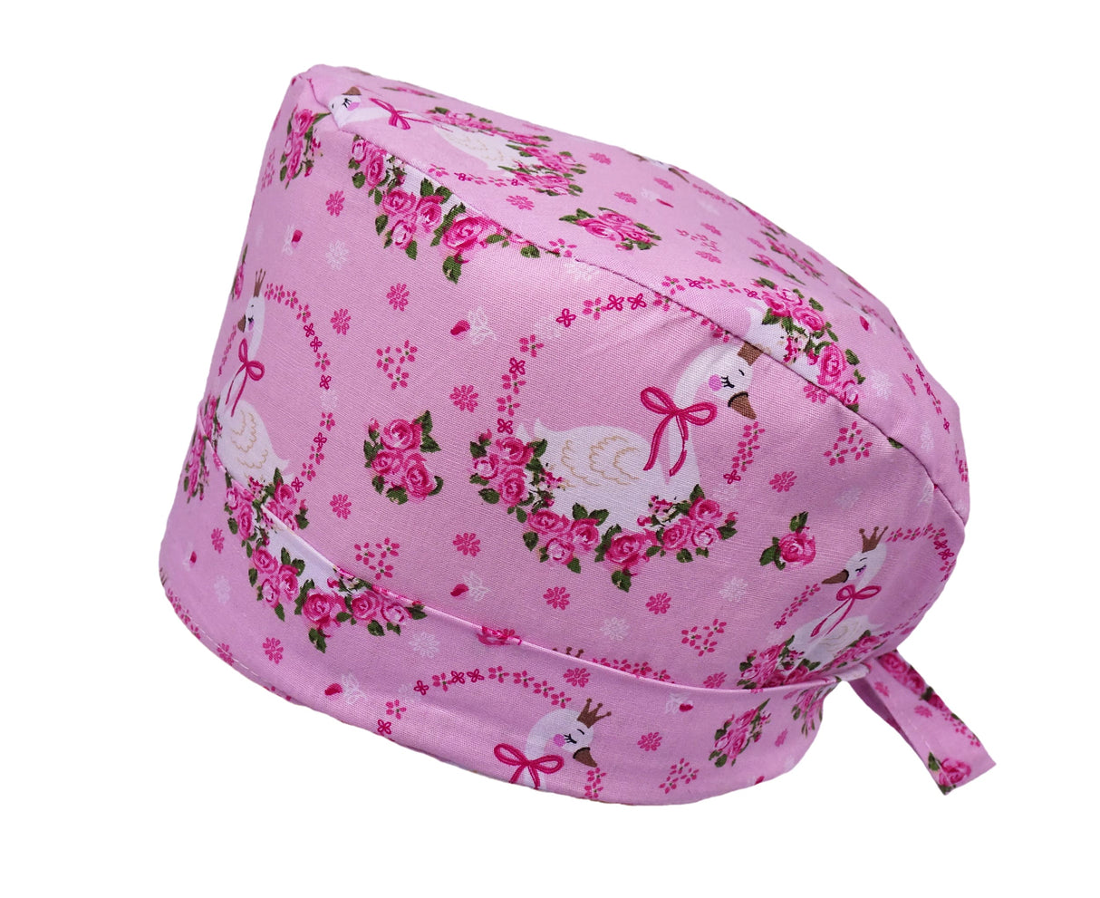 Lesleys OP-Haube für lange Haare Schwanenkönigin Rosa - Stoff OP-Haube aus 100% Baumwolle