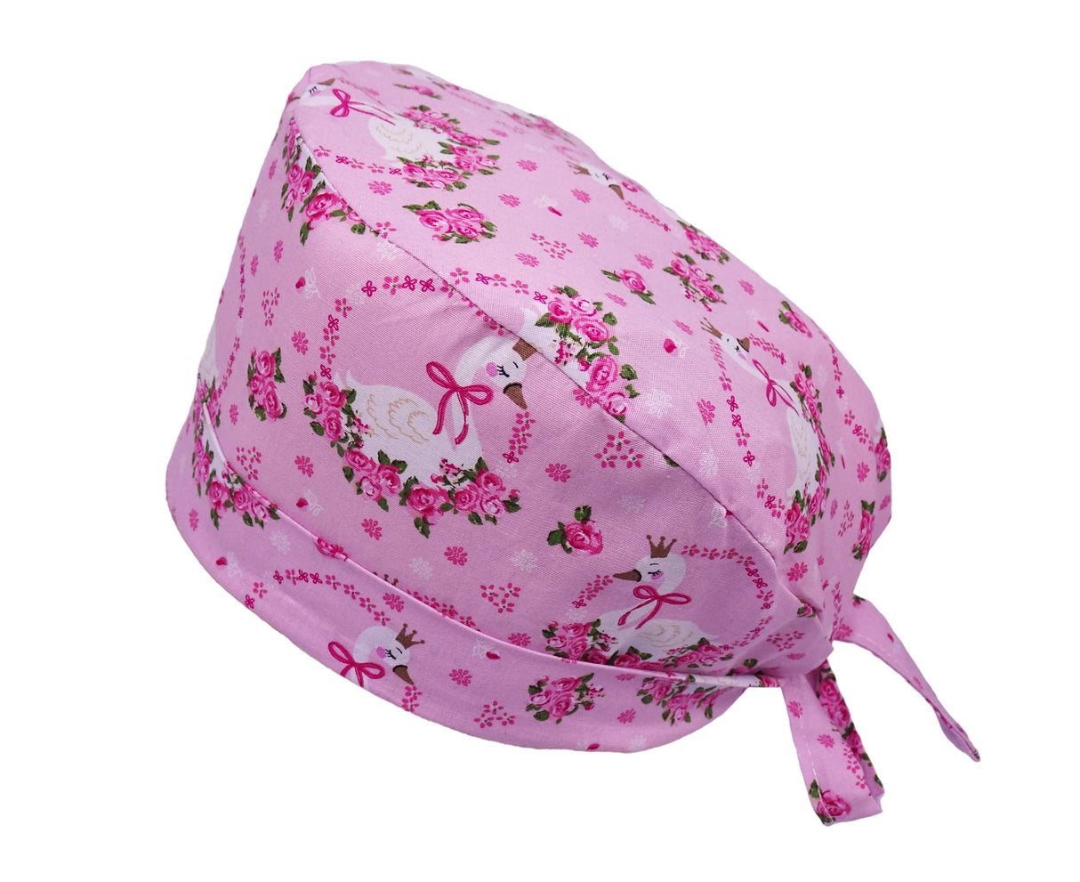 Lesleys OP-Haube für lange Haare Schwanenkönigin Rosa - Stoff OP-Haube aus 100% Baumwolle