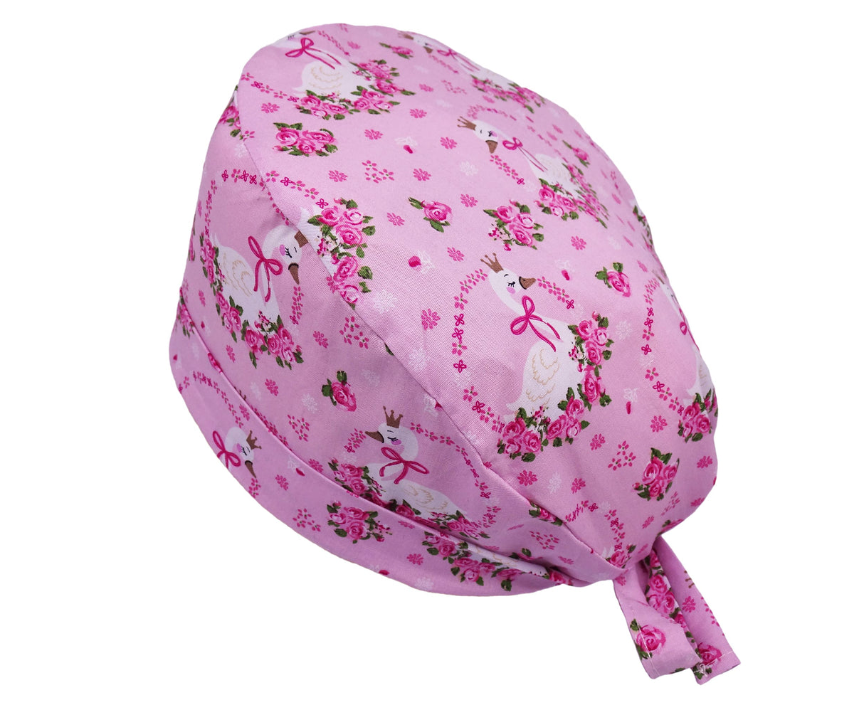 Lesleys OP-Haube für lange Haare Schwanenkönigin Rosa - Stoff OP-Haube aus 100% Baumwolle