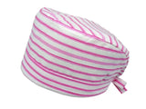 Lesleys OP-Haube für lange Haare Pinke Streifen - Stoff OP-Haube aus 100% Baumwolle