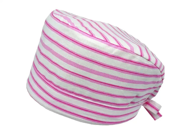 Lesleys OP-Haube für lange Haare Pinke Streifen - Stoff OP-Haube aus 100% Baumwolle