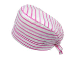Lesleys OP-Haube für lange Haare Pinke Streifen - Stoff OP-Haube aus 100% Baumwolle