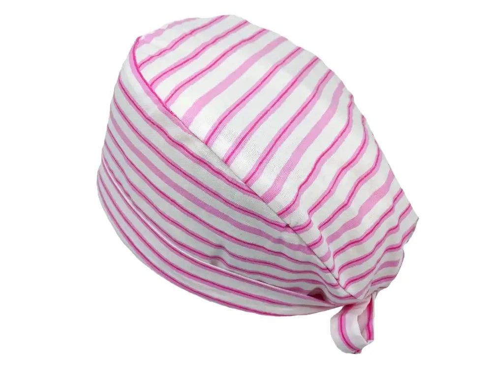 Lesleys OP-Haube für lange Haare Pinke Streifen - Stoff OP-Haube aus 100% Baumwolle