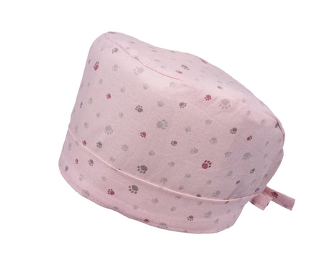 Lesleys OP-Haube für lange Haare Patschepfötchen Rosa - Stoff OP-Haube aus 100% Baumwolle