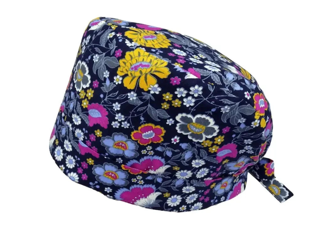 Lesleys OP-Haube für lange Haare Fuchsia Schwarz - Stoff OP-Haube aus 100% Baumwolle