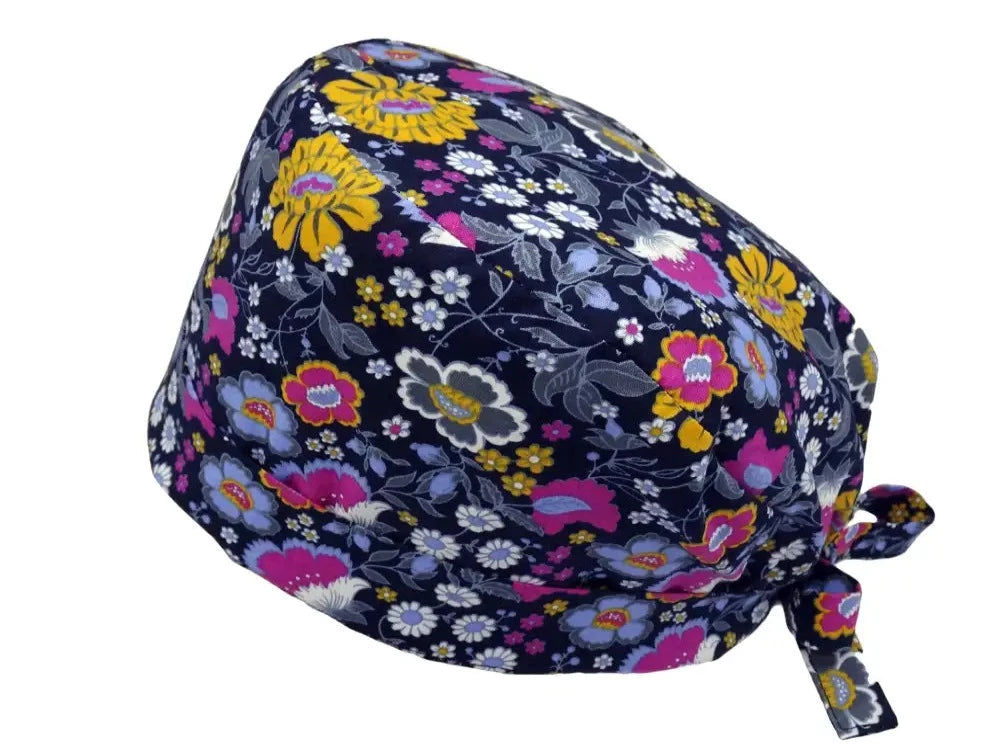 Lesleys OP-Haube für lange Haare Fuchsia Schwarz - Stoff OP-Haube aus 100% Baumwolle
