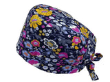 Lesleys OP-Haube für lange Haare Fuchsia Schwarz - Stoff OP-Haube aus 100% Baumwolle
