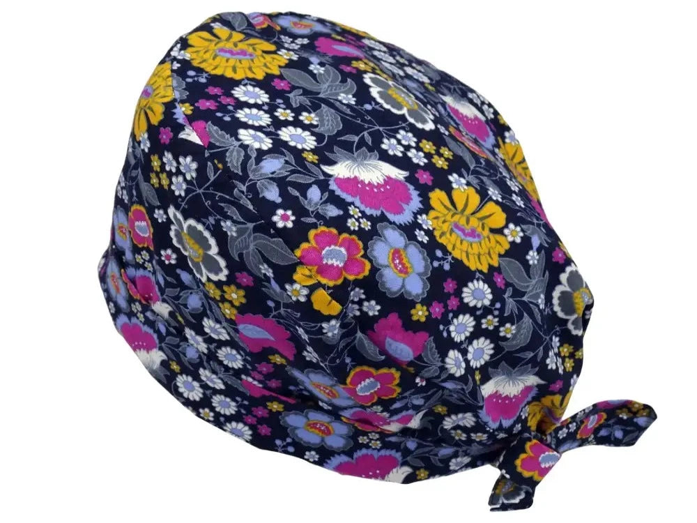 Lesleys OP-Haube für lange Haare Fuchsia Schwarz - Stoff OP-Haube aus 100% Baumwolle
