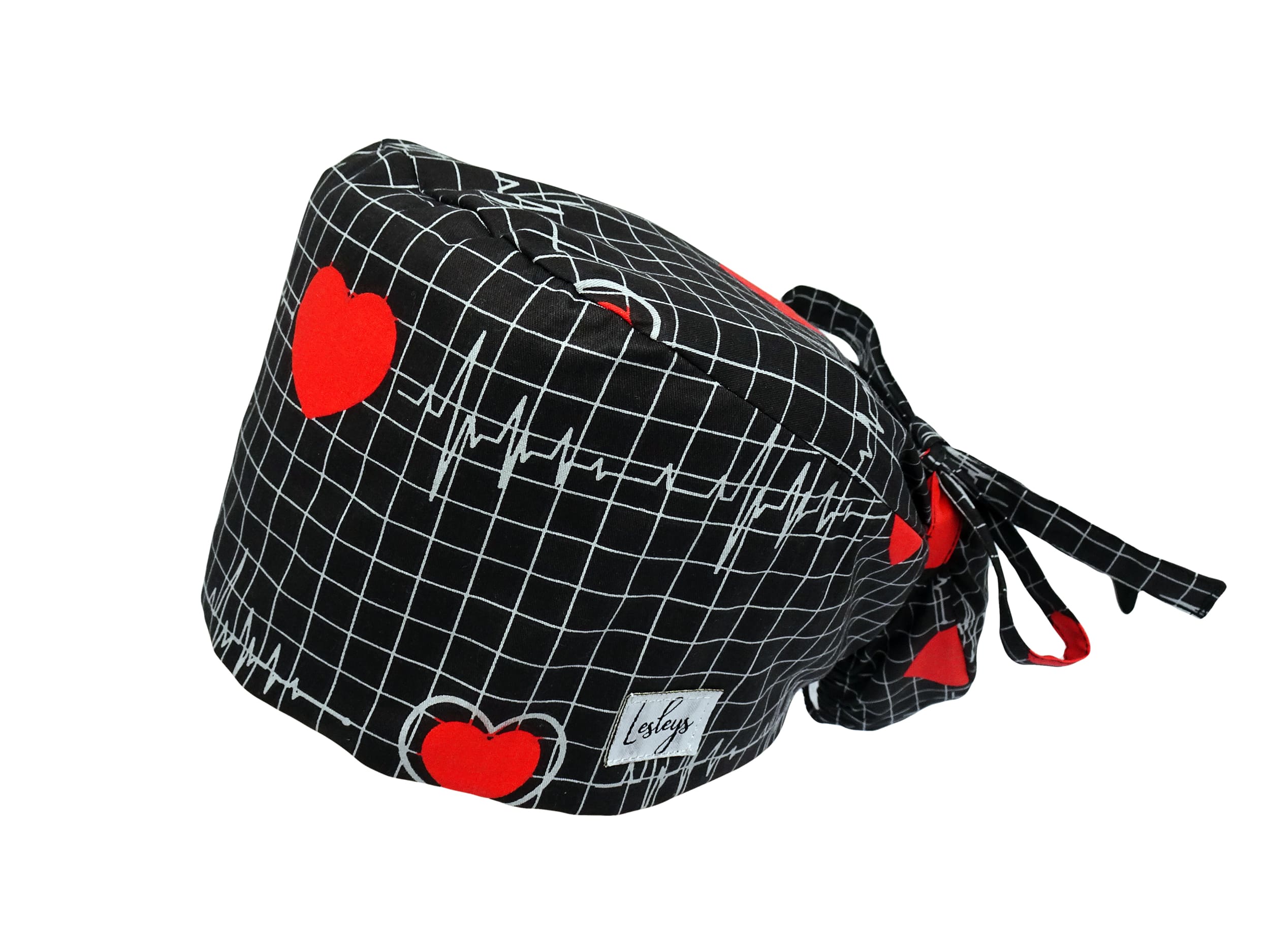 Ponytail Stoff OP-Haube Heartbeat für lange Haare aus Baumwolle - Lesleys