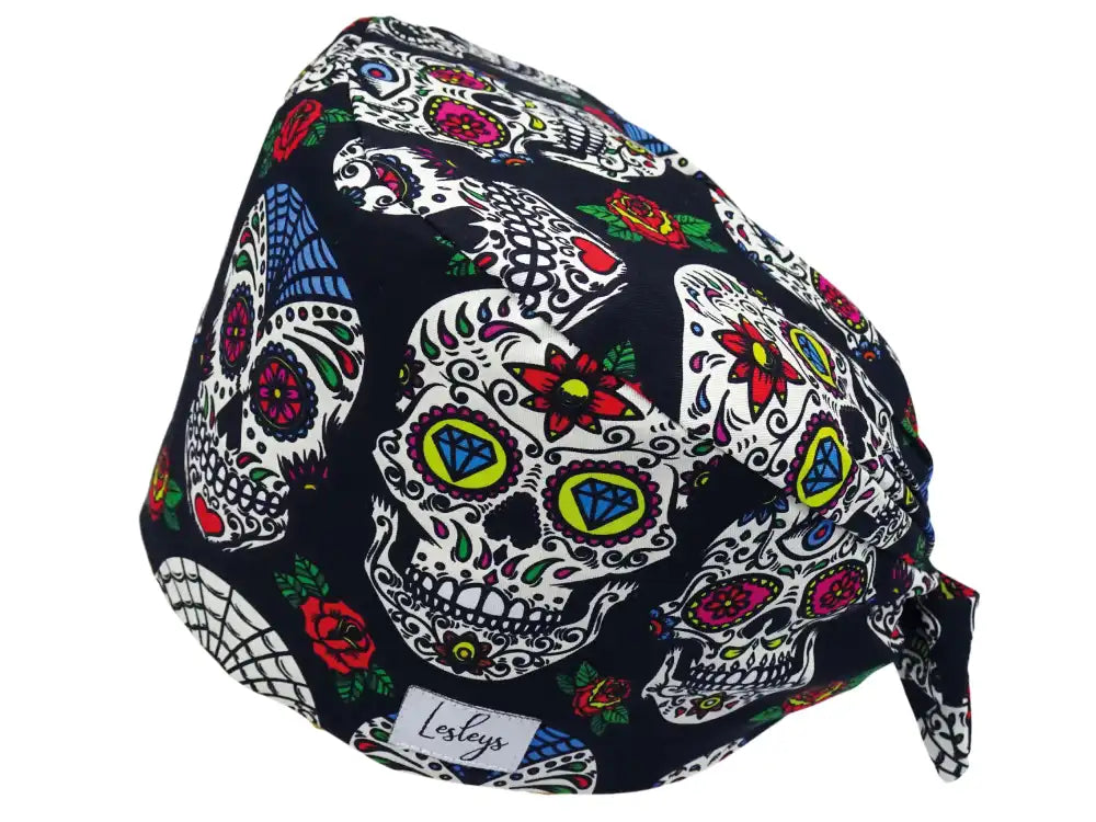 Bandana Stoff OP-Haube Muertos Schwarz für kurze Haare aus Baumwolle - Lesleys