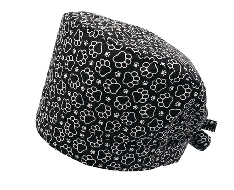 Lesleys OP-Haube für lange Haare Pfötchen - Stoff OP-Haube aus 100% Baumwolle