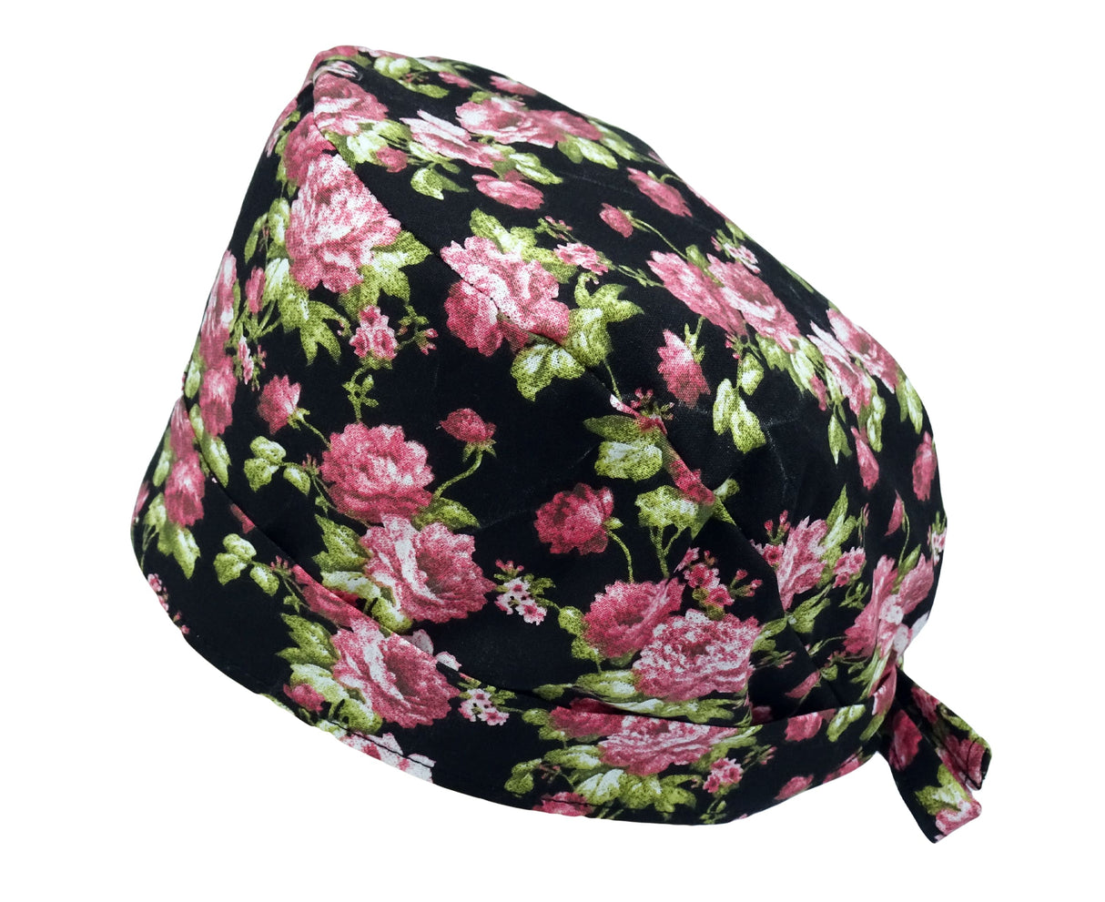 Lesleys OP-Haube für lange Haare Damaszenerrose - Stoff OP-Haube aus 100% Baumwolle