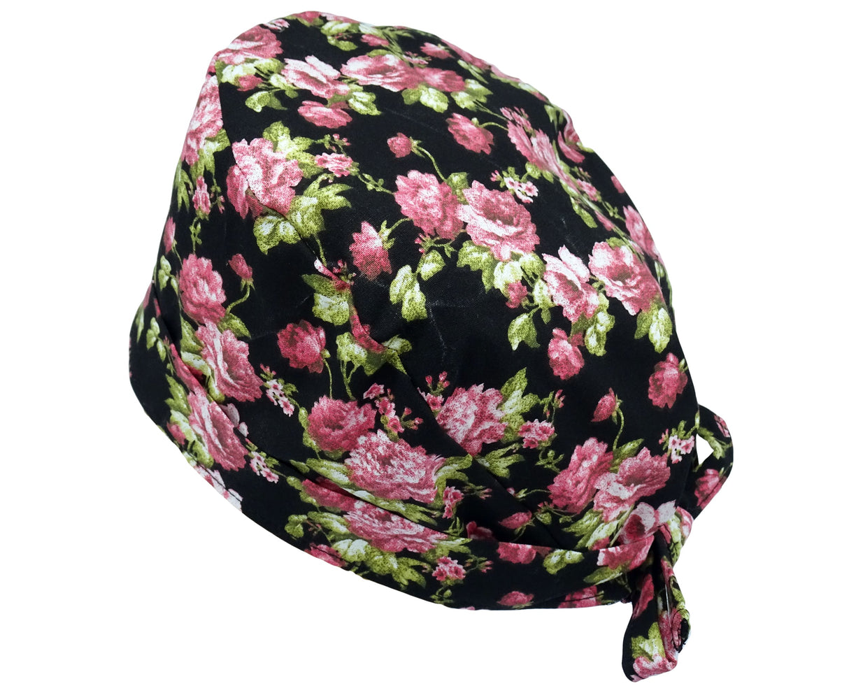 Lesleys OP-Haube für lange Haare Damaszenerrose - Stoff OP-Haube aus 100% Baumwolle