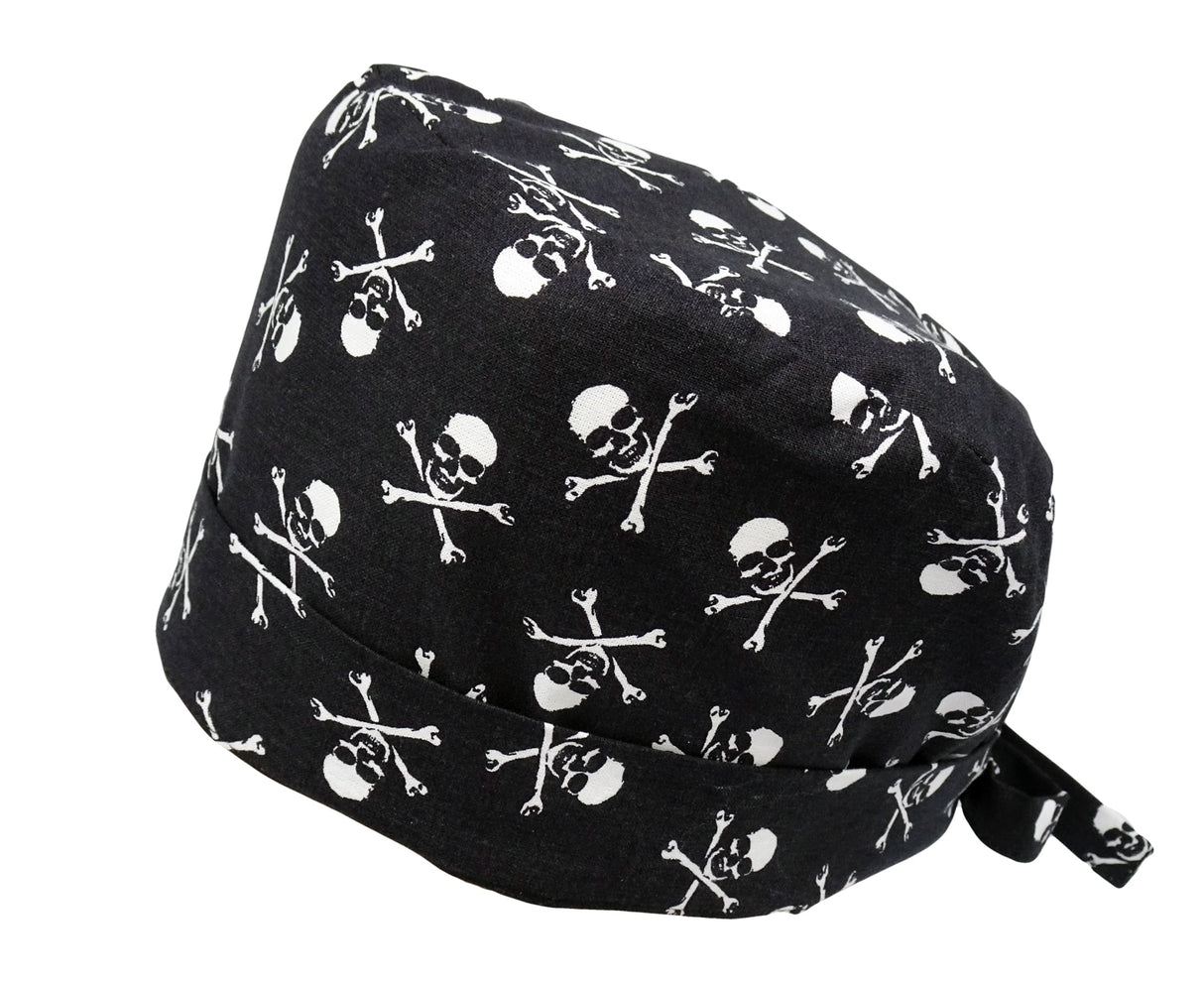 Lesleys OP-Haube für lange Haare Skulls - Stoff OP-Haube aus 100% Baumwolle