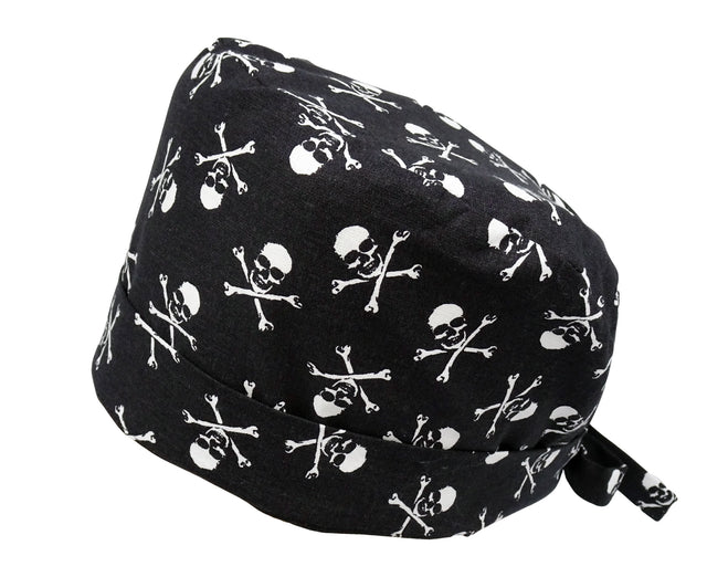 Lesleys OP-Haube für lange Haare Skulls - Stoff OP-Haube aus 100% Baumwolle