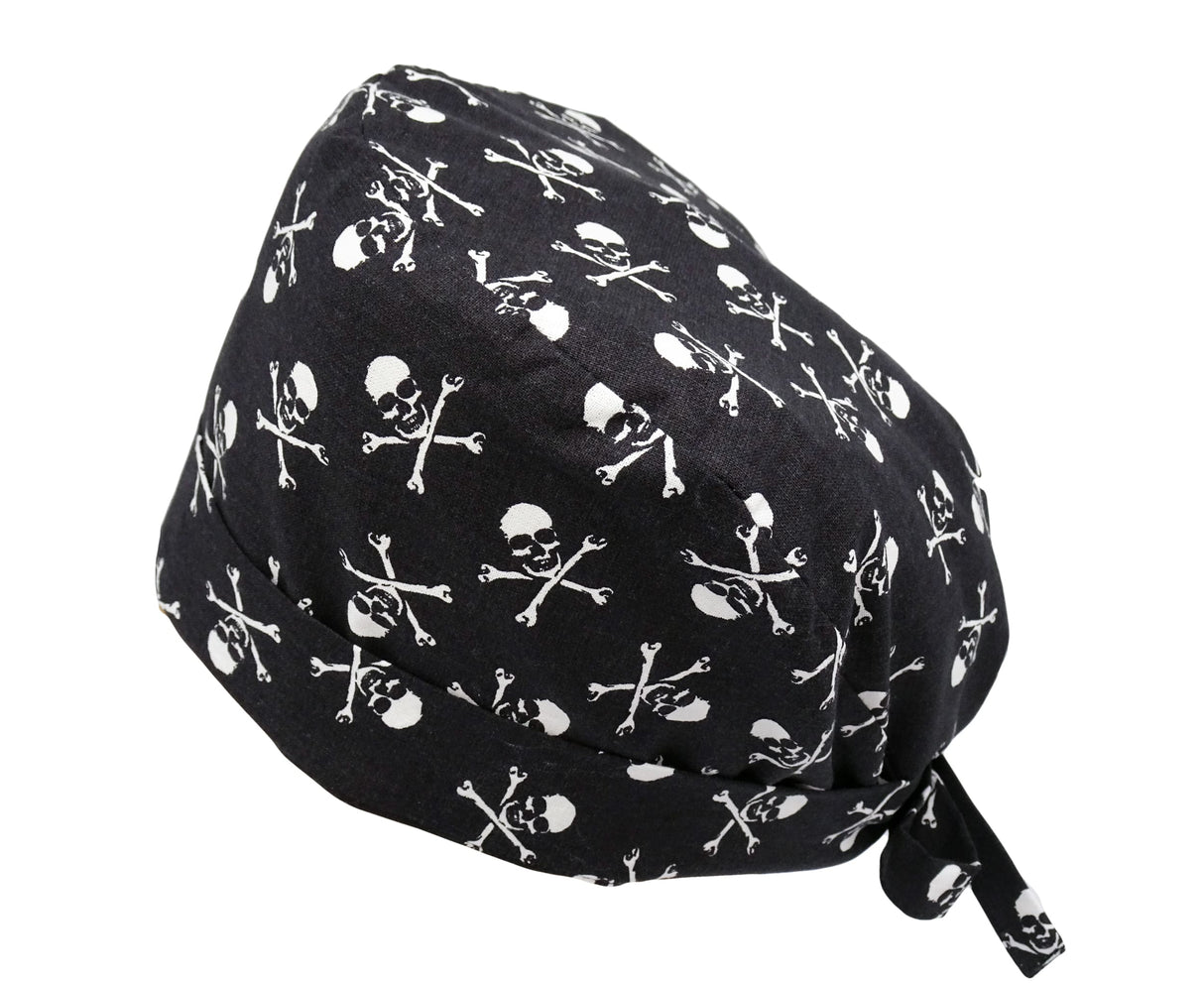 Lesleys OP-Haube für lange Haare Skulls - Stoff OP-Haube aus 100% Baumwolle