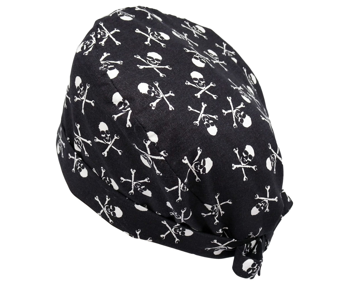 Lesleys OP-Haube für lange Haare Skulls - Stoff OP-Haube aus 100% Baumwolle