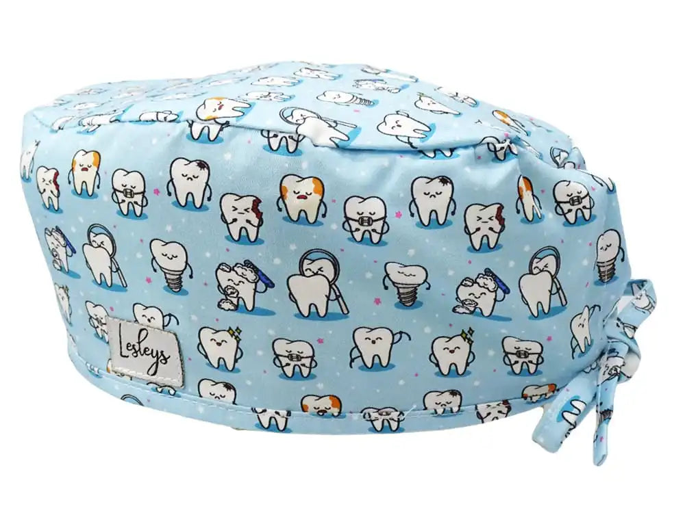 Stoff OP-Haube Zähnchen Blau aus Baumwolle - Kurze Haare