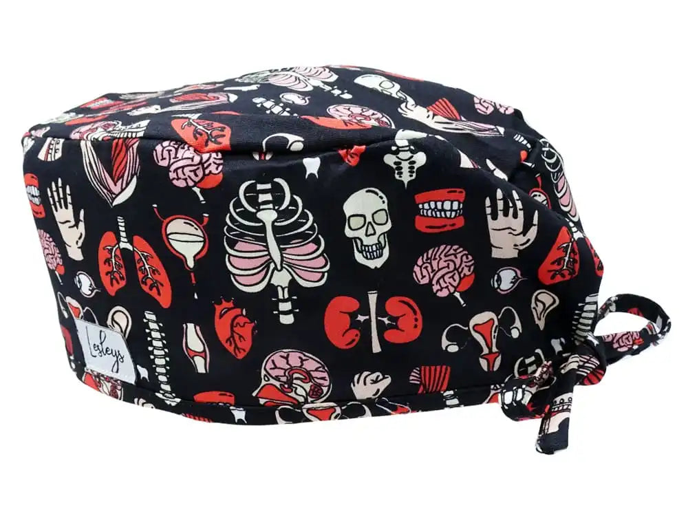 Stoff OP-Haube aus Baumwolle Anatomie. Auch für Lange Haare mit Zahnarzt Motiv