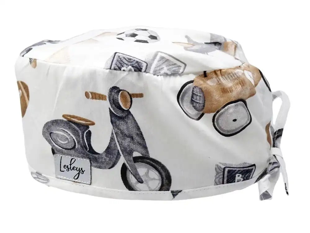 Stoff OP-Haube Retro Toys Weiß aus Baumwolle - Kurze Haare