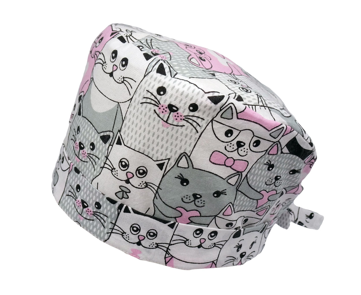 Lesleys OP-Haube für lange Haare Crazy Cats - Stoff OP-Haube aus 100% Baumwolle