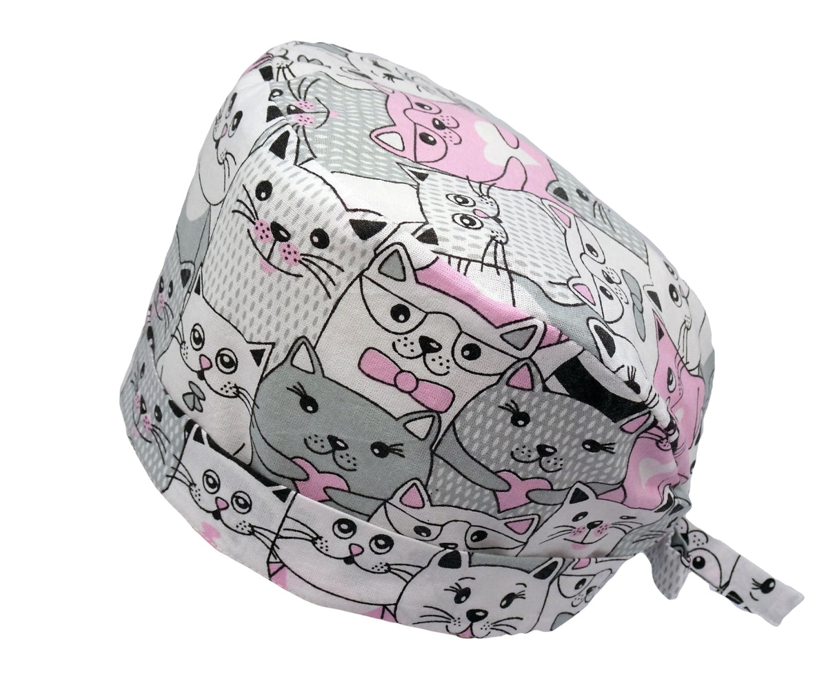 Lesleys OP-Haube für lange Haare Crazy Cats - Stoff OP-Haube aus 100% Baumwolle
