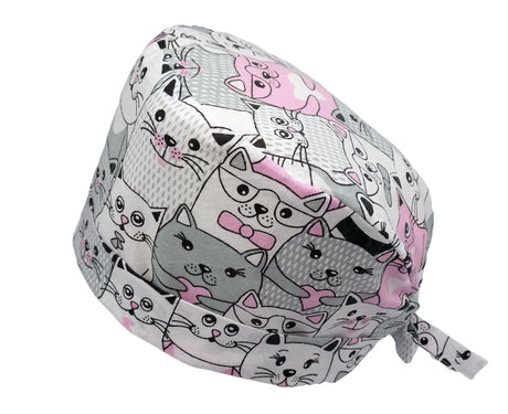 Lesleys OP-Haube für lange Haare Crazy Cats - Stoff OP-Haube aus 100% Baumwolle