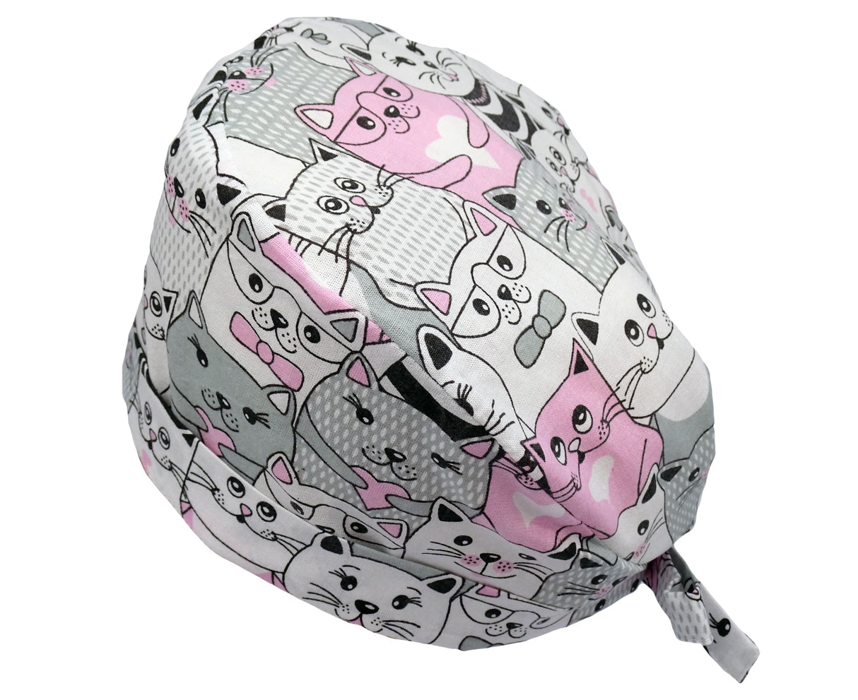 Lesleys OP-Haube für lange Haare Crazy Cats - Stoff OP-Haube aus 100% Baumwolle