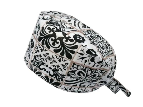 Lesleys OP-Haube für lange Haare Weißes Mosaik - Stoff OP-Haube aus 100% Baumwolle