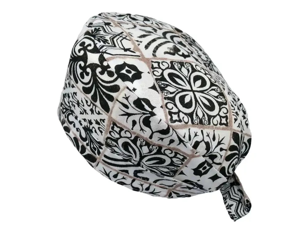 Lesleys OP-Haube für lange Haare Weißes Mosaik - Stoff OP-Haube aus 100% Baumwolle