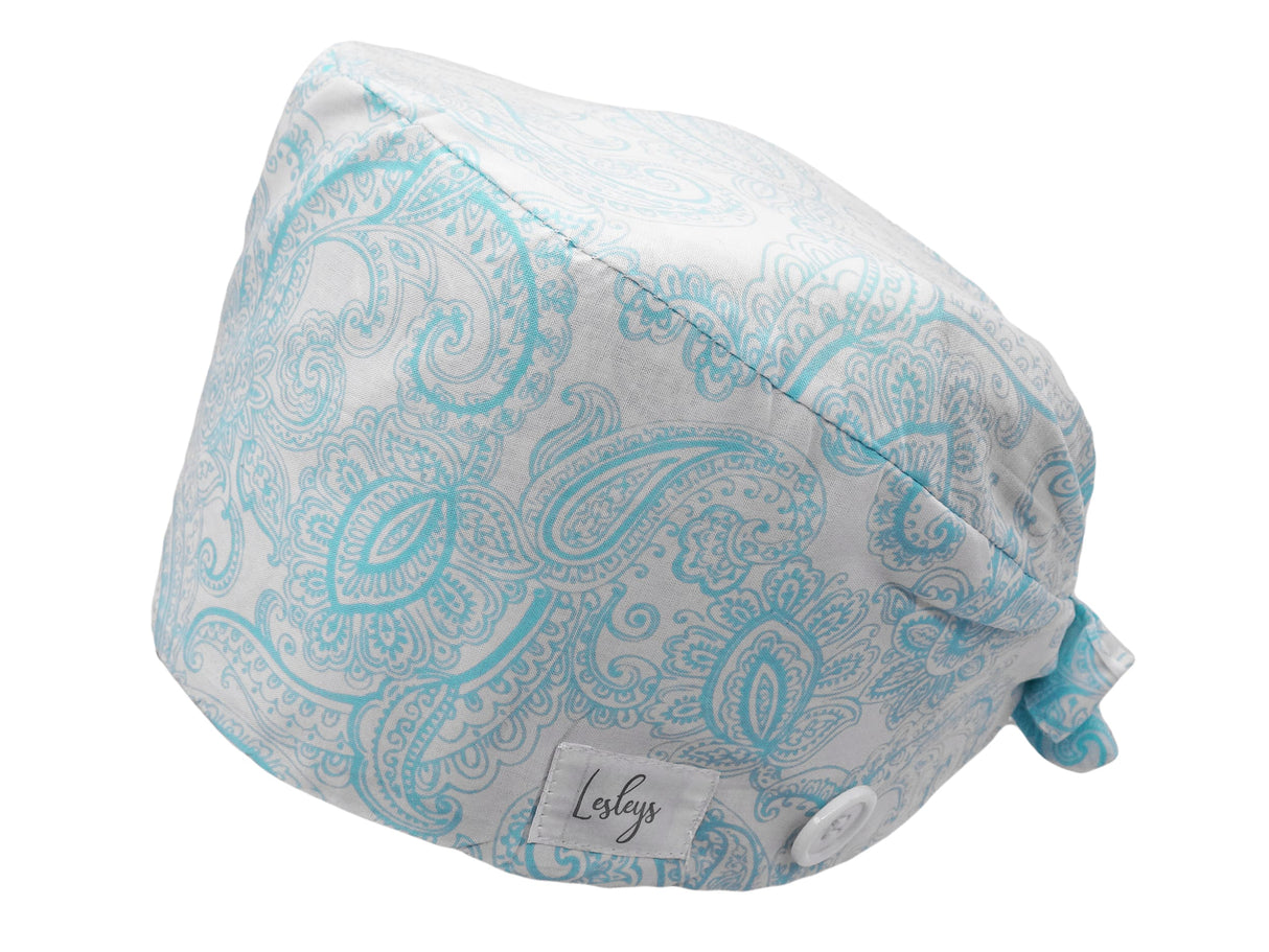 Bandana Stoff OP-Haube Paisley Hellblau für kurze Haare aus Baumwolle - Lesleys