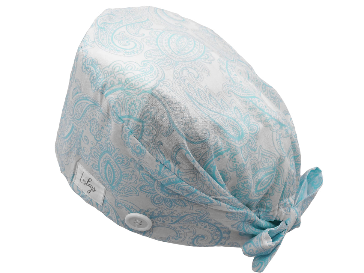 Bandana Stoff OP-Haube Paisley Hellblau für kurze Haare aus Baumwolle - Lesleys