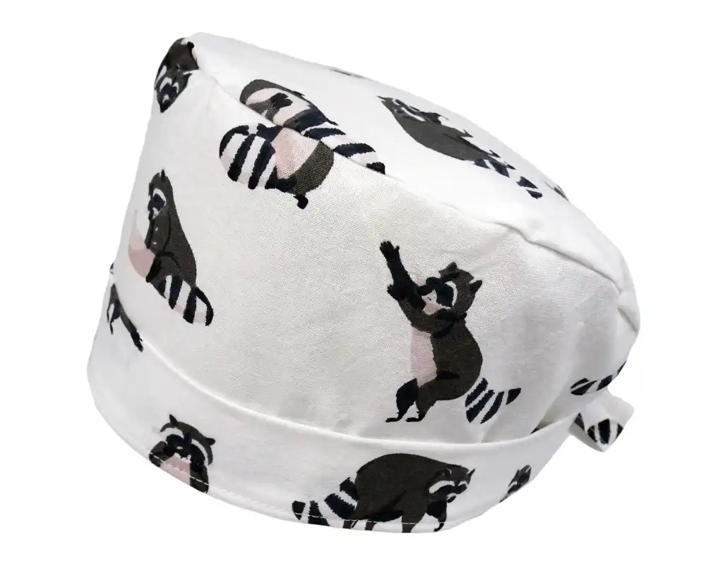 Lesleys OP-Haube für lange Haare Waschbär - Stoff OP-Haube aus 100% Baumwolle