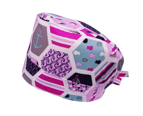 Lesleys OP-Haube für lange Haare Pink Ocean - Stoff OP-Haube aus 100% Baumwolle